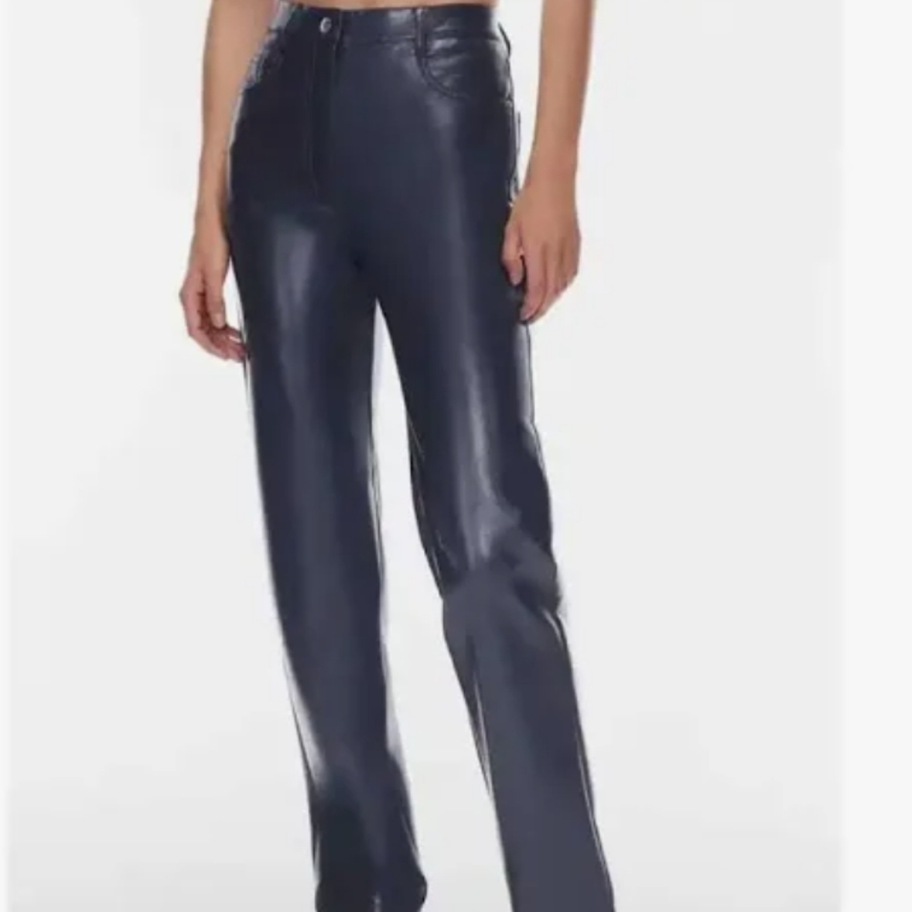 Aritzia Wilfred Melina High Waist Vegan Leather Blue/Navy Pant...Size 8